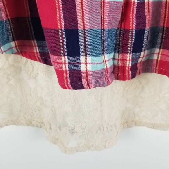 ALTAR'D State‎ Shirt Womens Medium Plaid Flannel Lace Oversized Roll Tab Sleeve - Picture 9 of 10